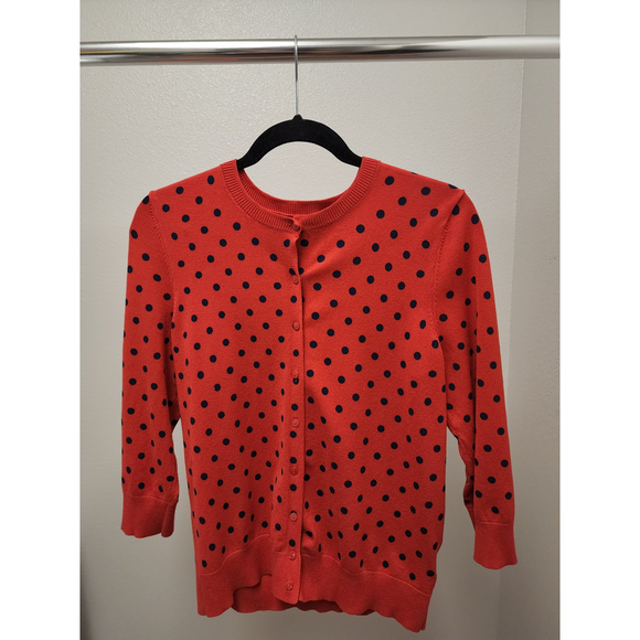 Ellen Tracy Sweaters - Ellen Tracey Cardigan Women's L Red Polka-Dot Button Down Long Sleeve Sweater